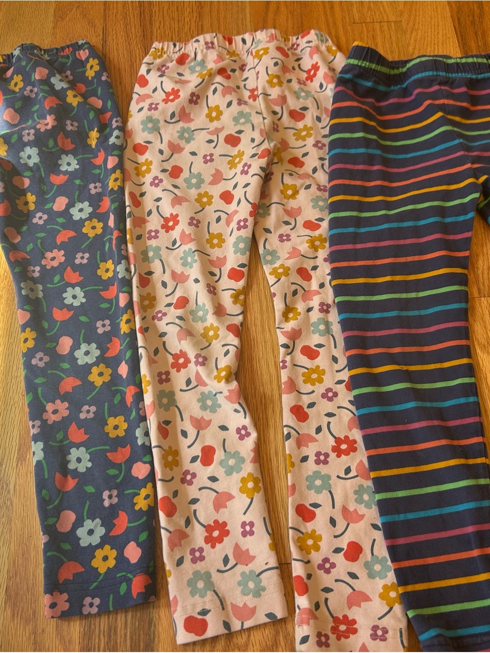 Hanna Andersson Girls' Navy, Cream & Multicolor Floral/Stripe Leggings Set